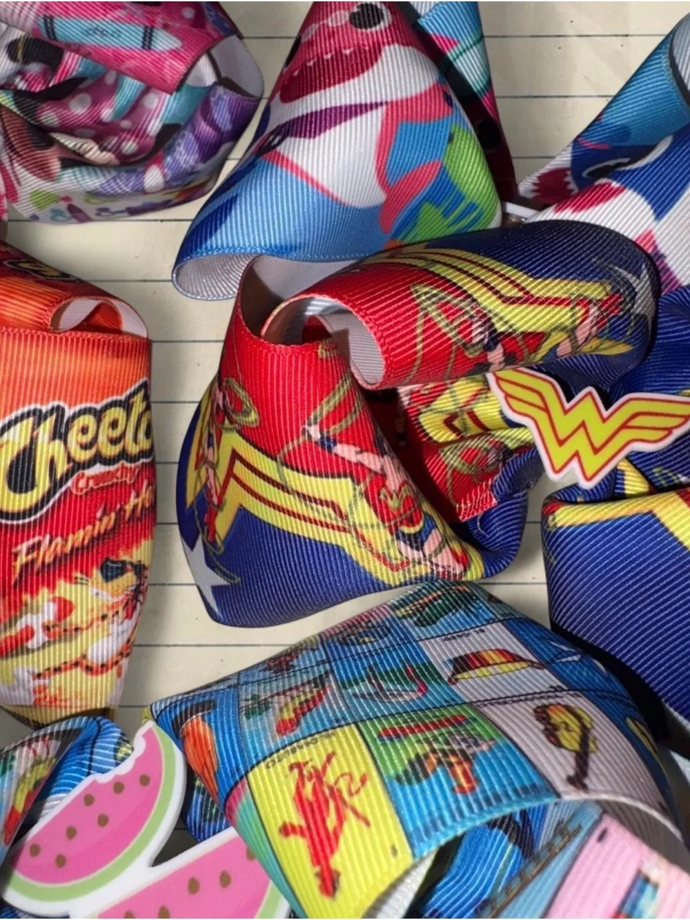 Large Assorted Kids Character Hair Bows - Pink, Blue, Red, Multi